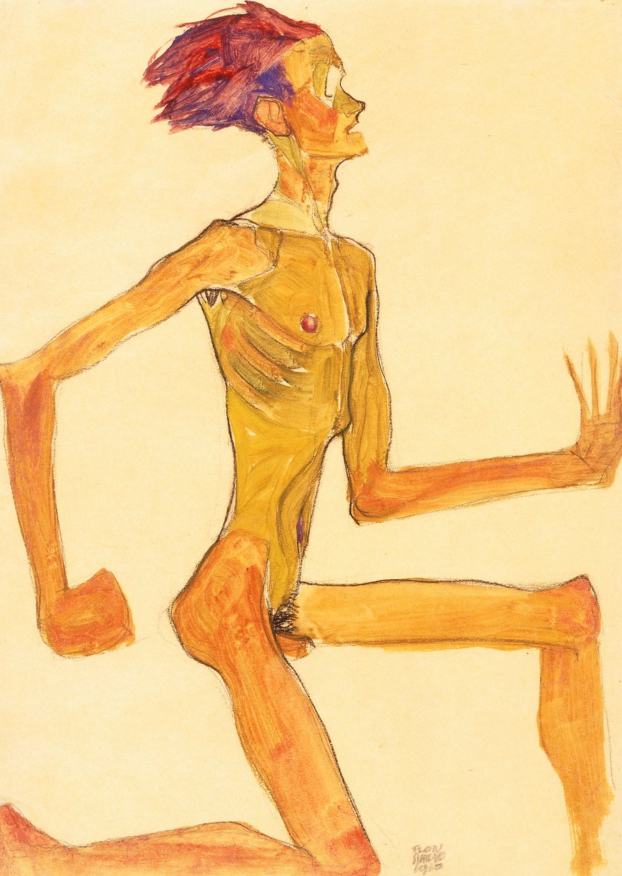 Kneeling Naked Man, in Profile to the Right by Egon Schiele