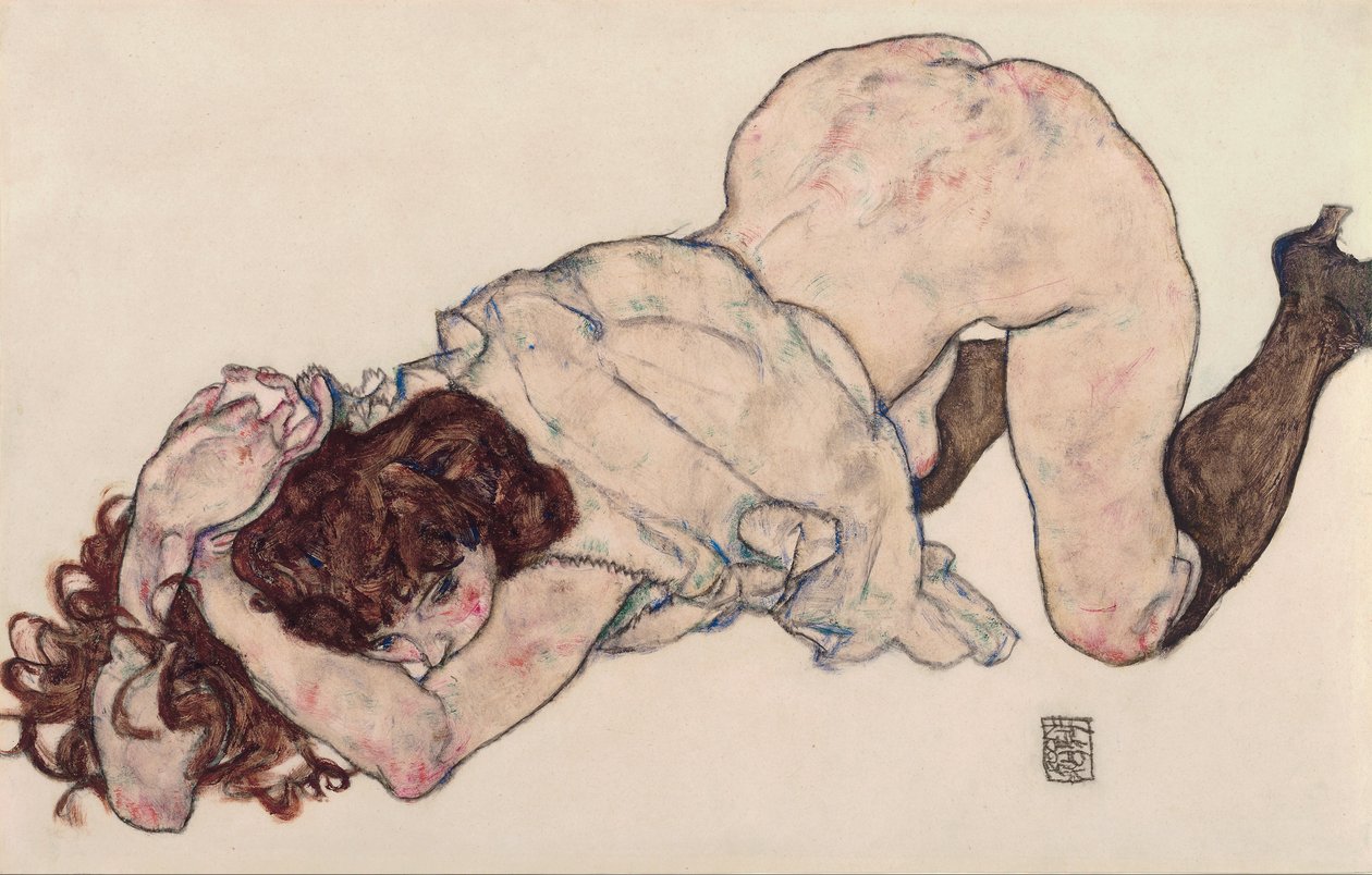 Kneeling Girl, Supported on Both Elbows by Egon Schiele