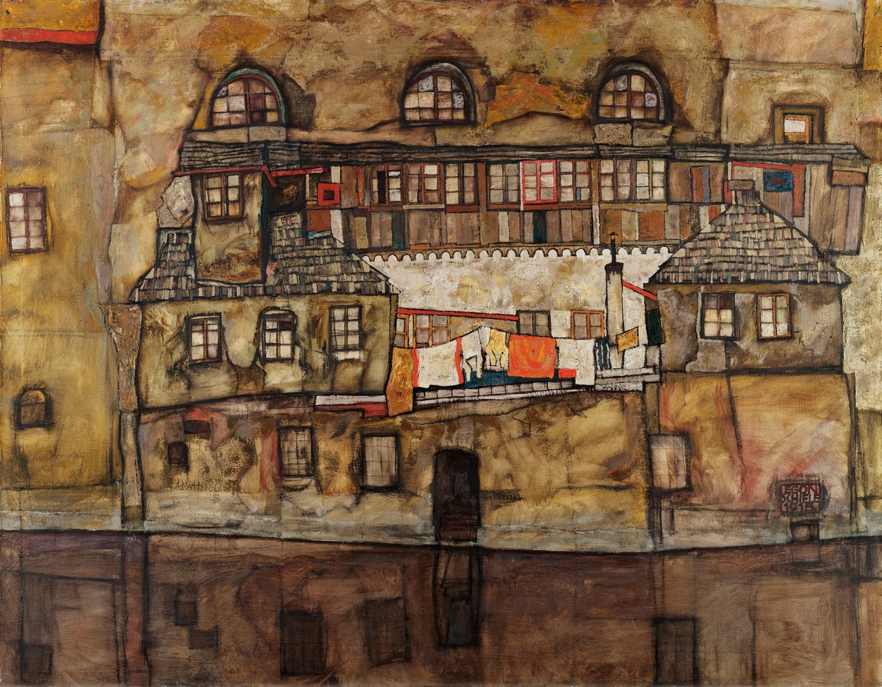 Wall of Houses by the River by Egon Schiele