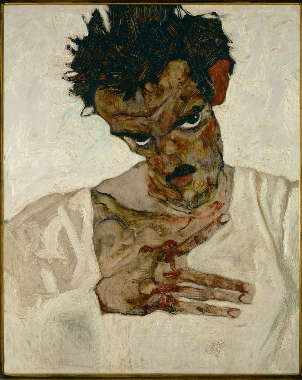 Self-Portrait with Bent Head by Egon Schiele