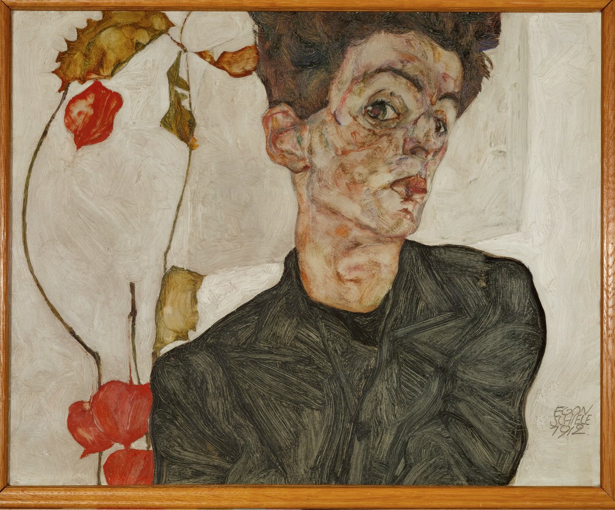 Self-Portrait with Chinese Lantern and Fruit by Egon Schiele