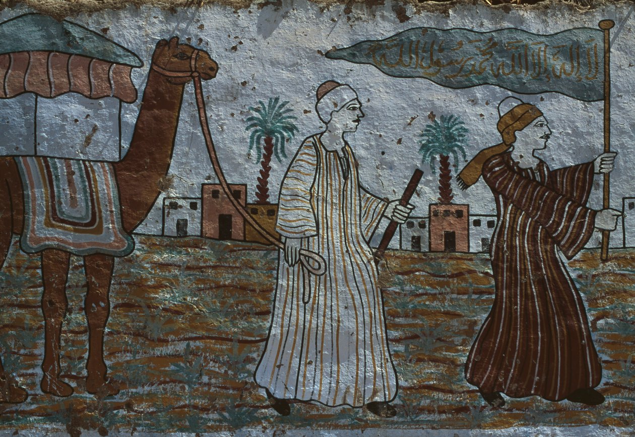 Painted wall depicting men with a camel by Egyptian