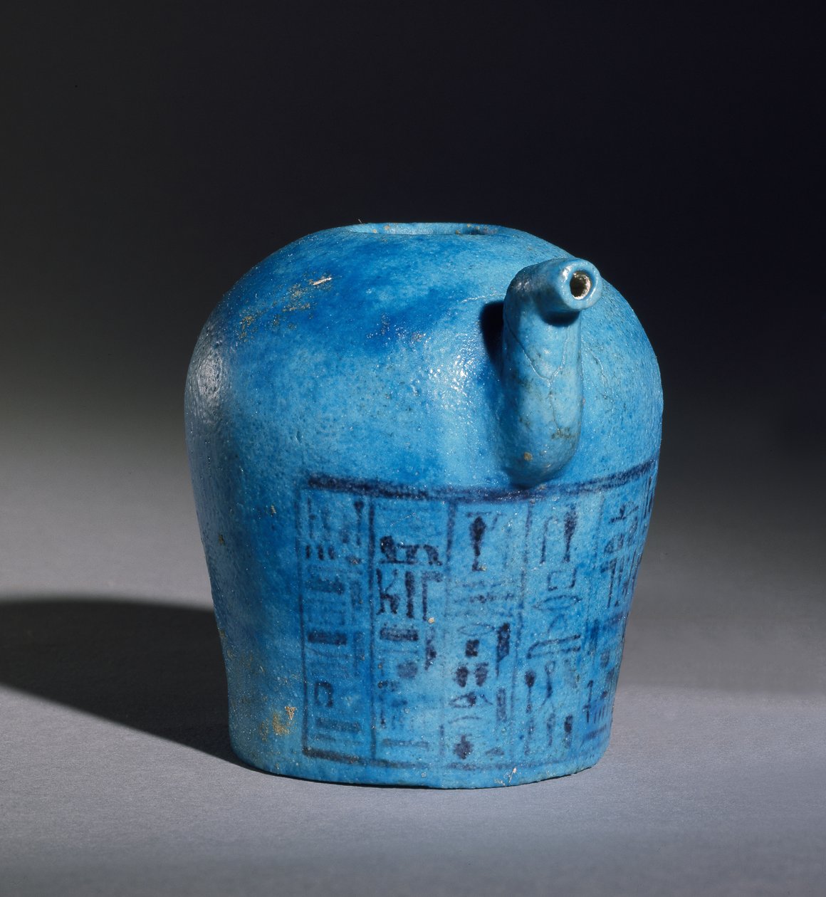 Libation Vessel inscribed for the priest of Amun, Amenemope and Shawabti from Tomb 148, Thebes, New Kingdom, c.1193-1080 BC glazed faience earthenware (detail) by Egyptian 20th Dynasty