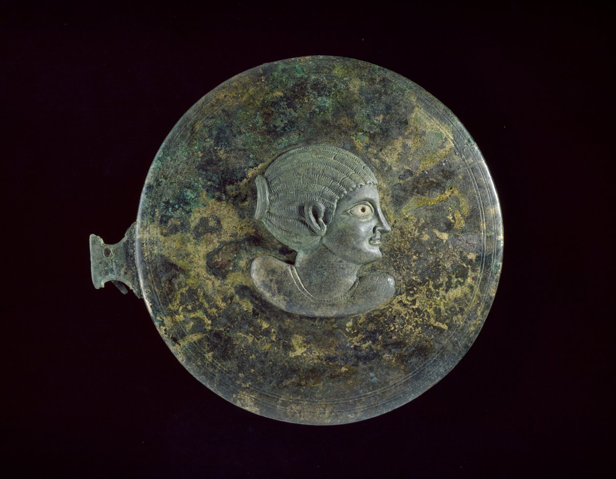 Cast Bronze Mirror-cover with Hellenistic Bust of a Woman in Relief, 100 BC - 100 AD by Egyptian