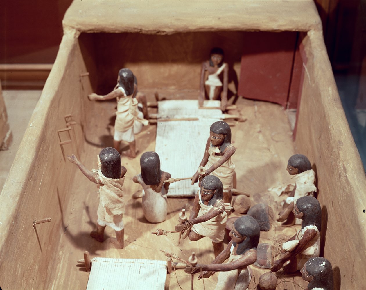 Funerary model of a textile workshop, from the Tomb of Meketre, Valley of the Nobles, Middle Kingdom, c.2000 BC by Egyptian 11th Dynasty