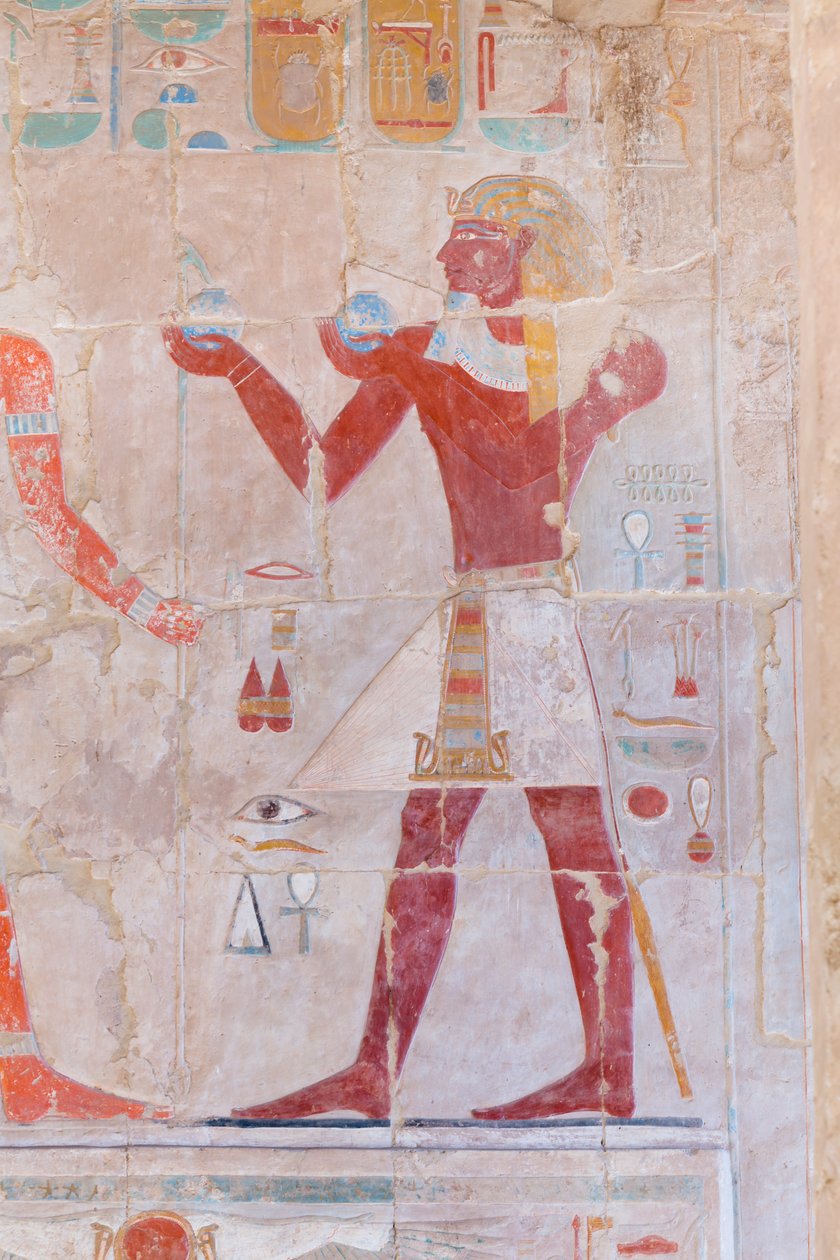 Bas Relief Picture Depicting a Pharaoh Making Offerings, Hatshepsut Temple of Deir Al Bahari, Luxor, Egypt by Egyptian 18th Dynasty