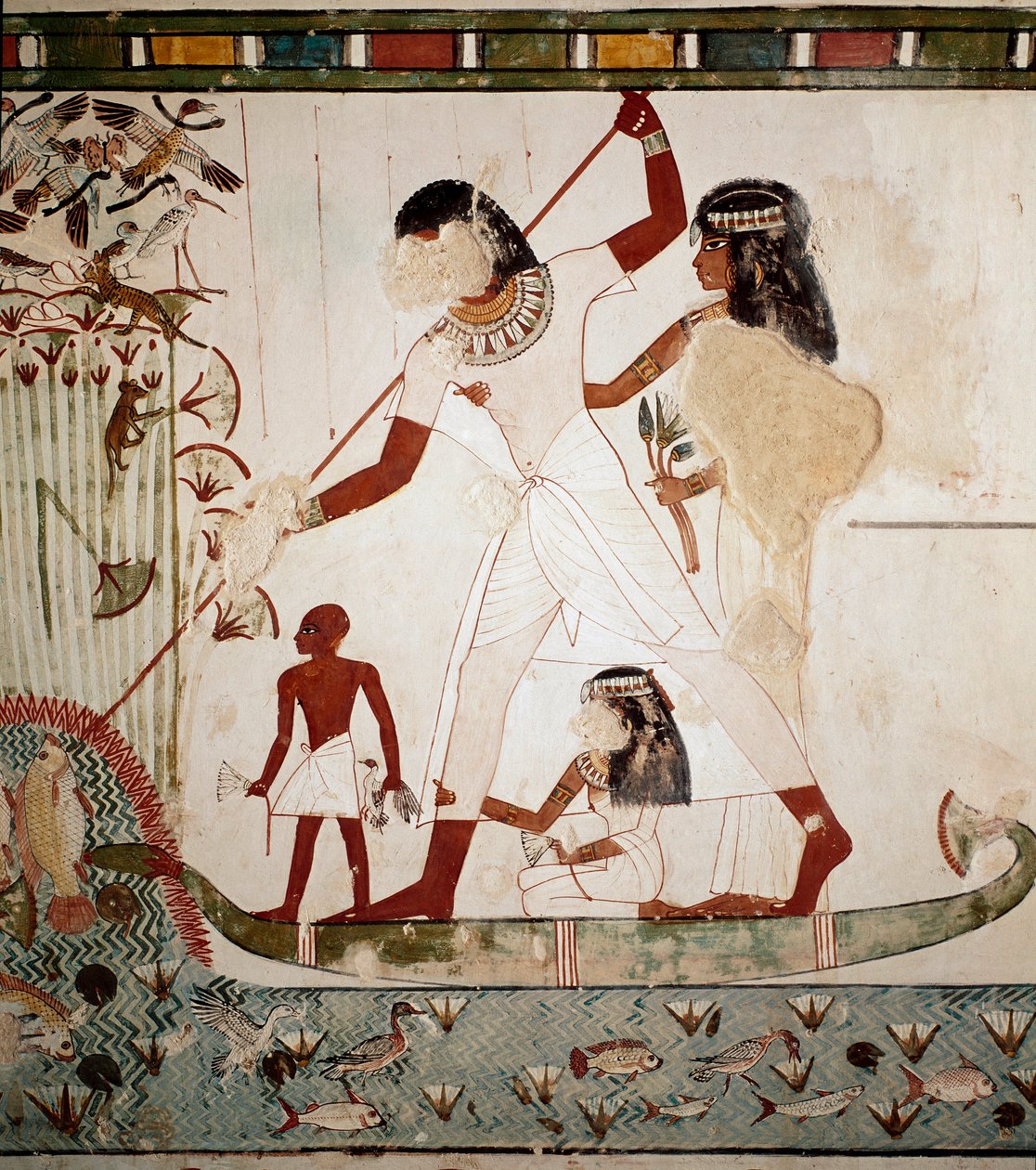 Egyptian antiquity: Fishing scene. The noble Menna depicts on a boat ...