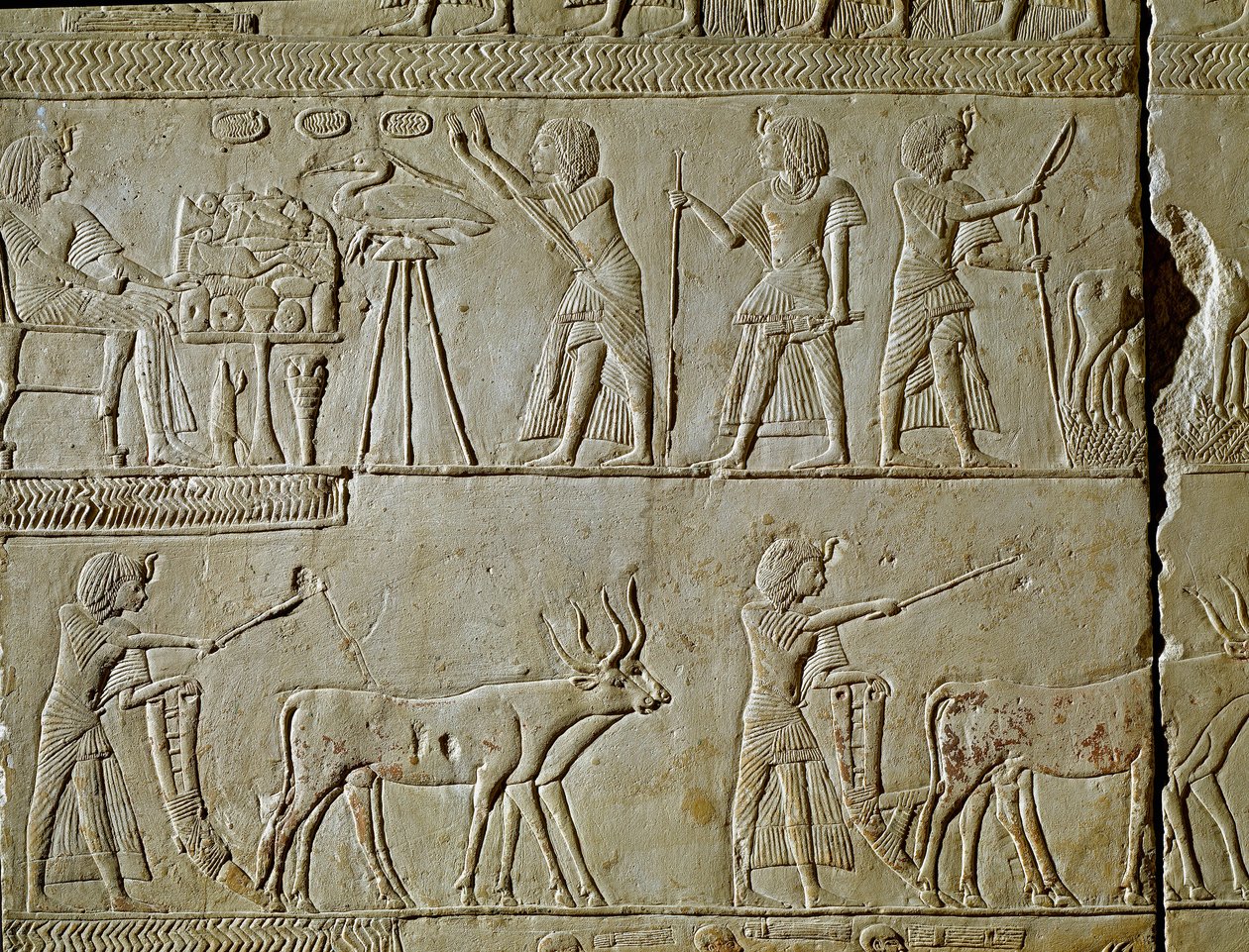 Egyptian antiquity: scenes of work in the fields and offerings to the pharaoh. (detail) by Egyptian 18th Dynasty