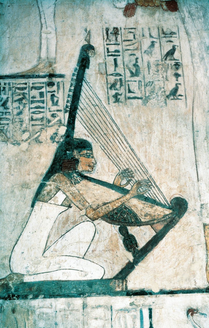 Frescos Depicting Scene of Funerary Banquet, with Harpist, from New Kingdom