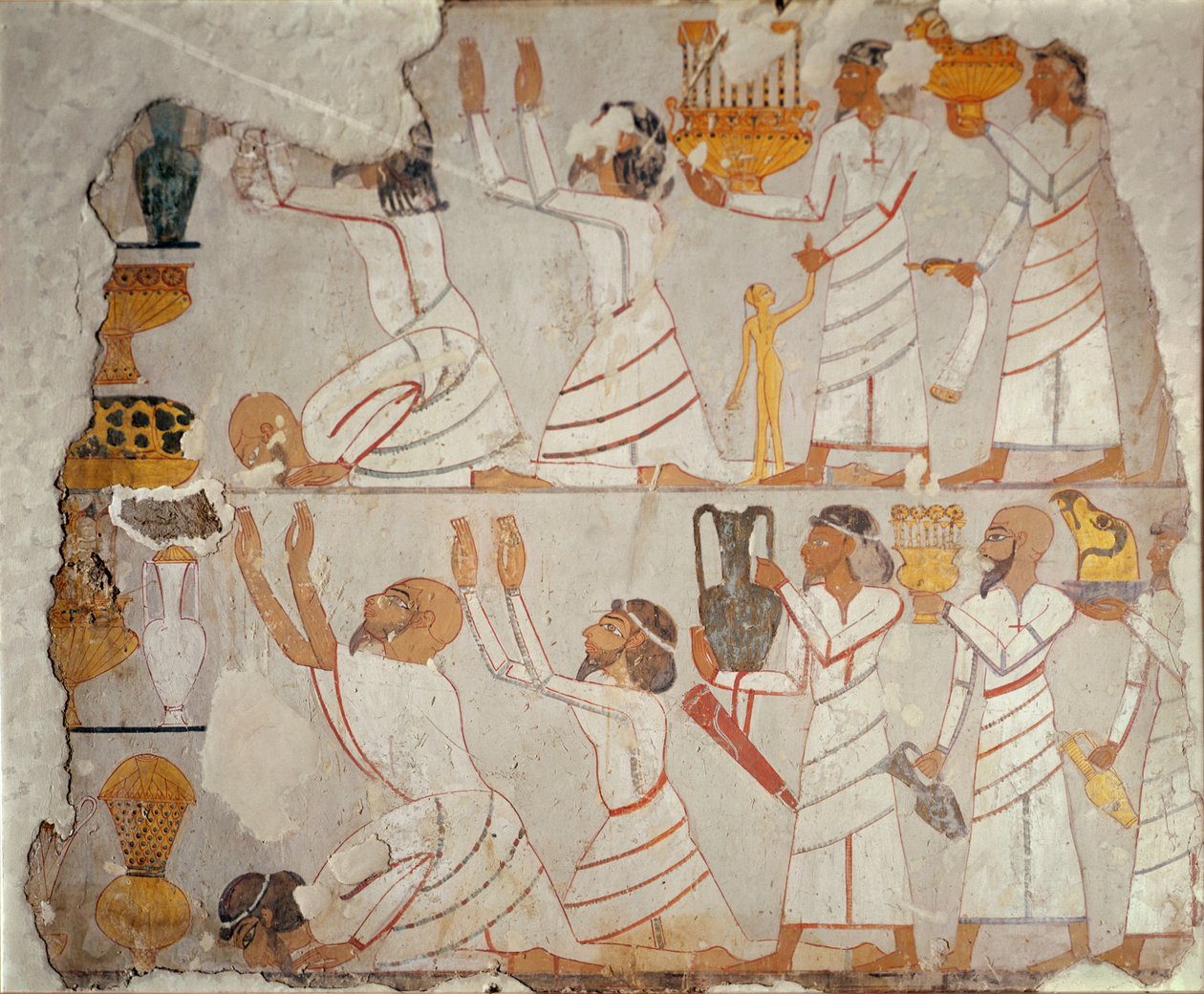 Part of a Painted Tomb-Wall Showing Asiatic Tribute-Bearers by Egyptian 18th Dynasty