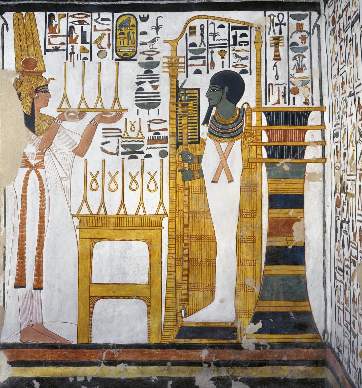 Nefertari making an offering of linen to Ptah (detail) by Egyptian 19th Dynasty