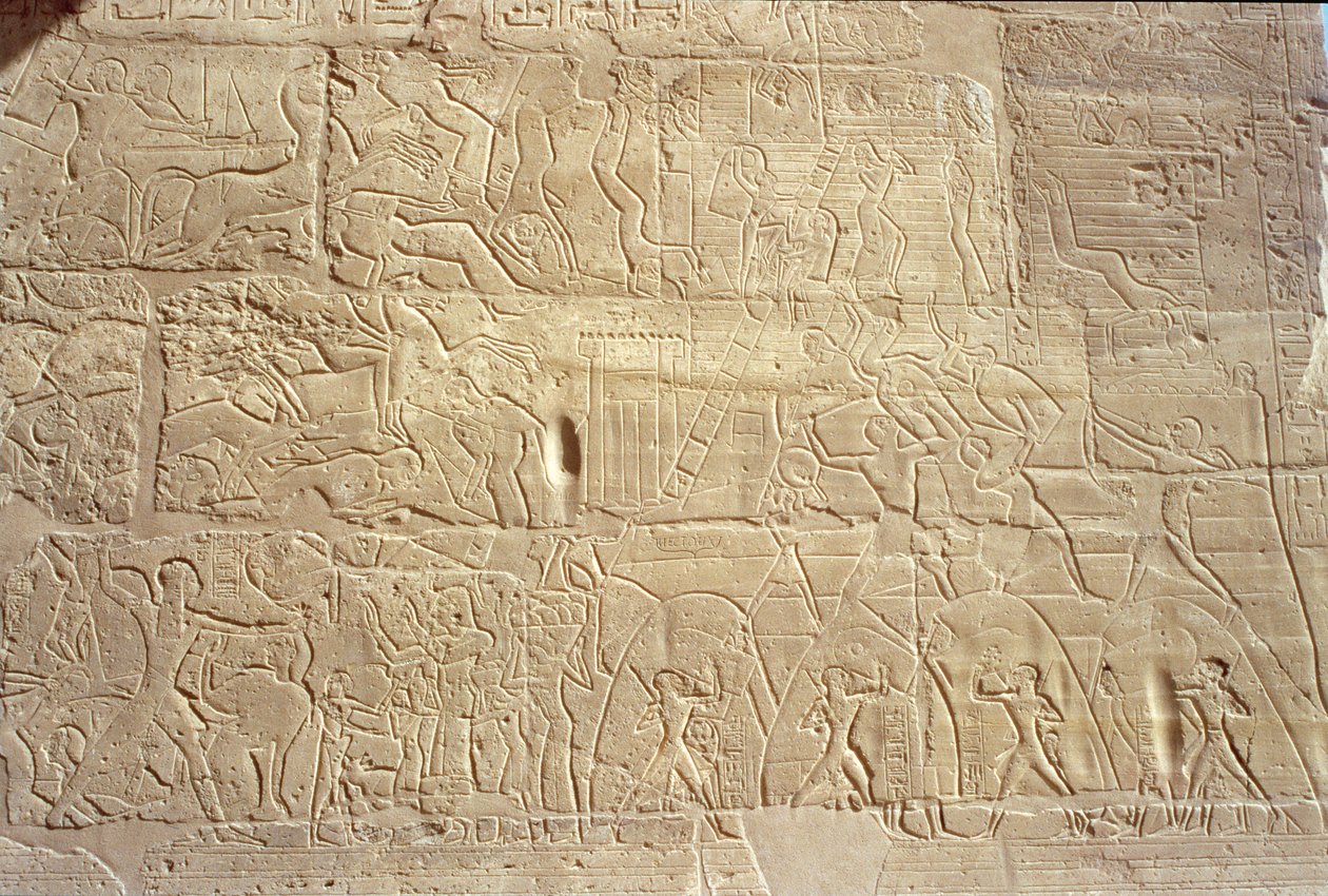 Relief depicting Egyptian troops storming the Hittite city of Dapur, from the Great Hypostyle Hall by Egyptian 19th Dynasty