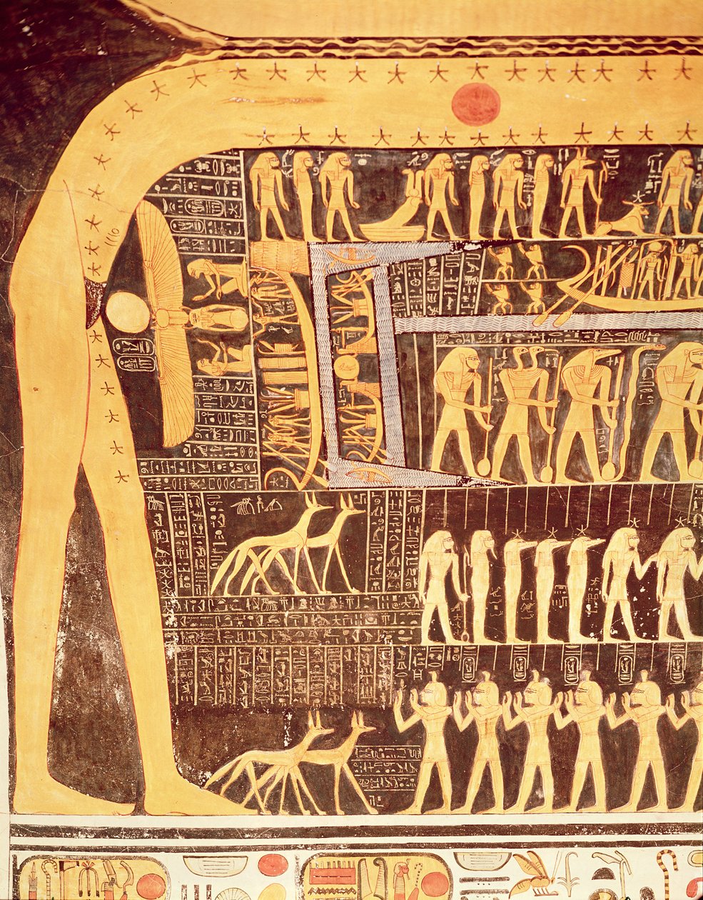 Detail from the Book of the Day from the ceiling of the burial chamber of the Tomb of Ramesses VI, New Kingdom by Egyptian 20th Dynasty