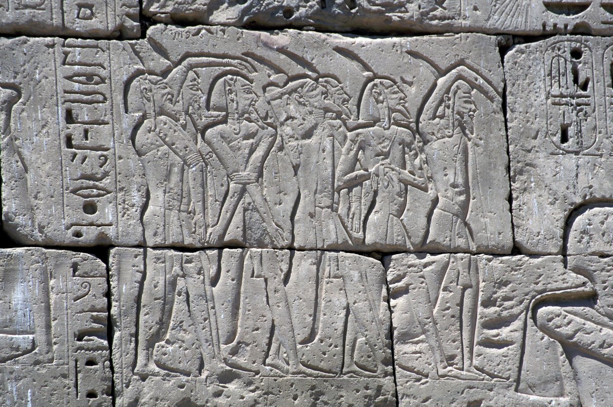Relief Depicting Northern Prisoners at the Battle of Ramses III, Great Temple of Medinet by Egyptian 20th Dynasty