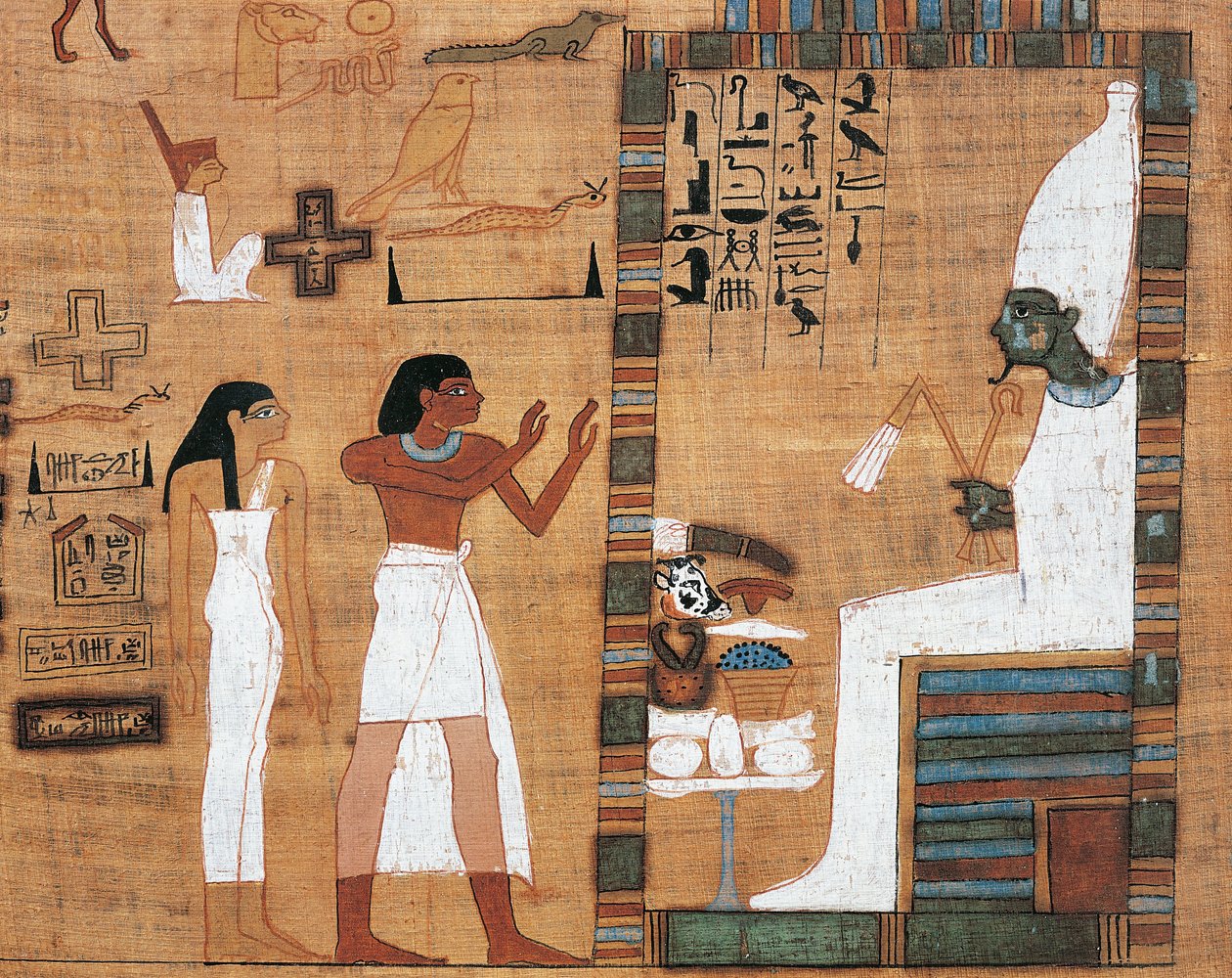 Papyrus depicting husband and wife before Osiris