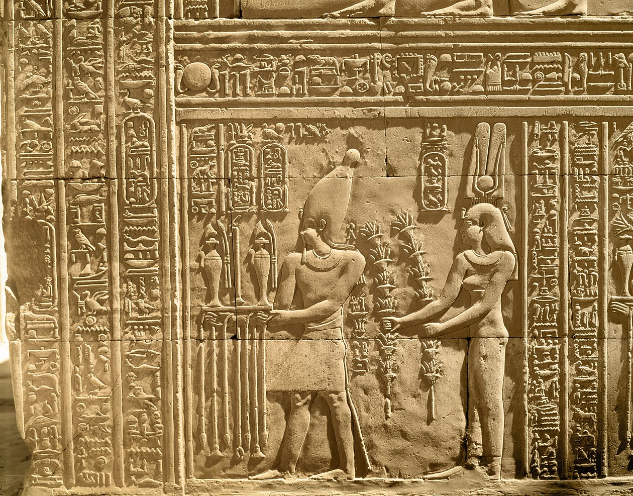 Relief Depicting Ptolemy VIII Euergetes II and Cleopatra III Making Offerings to the Gods by Egyptian Ptolemaic Period