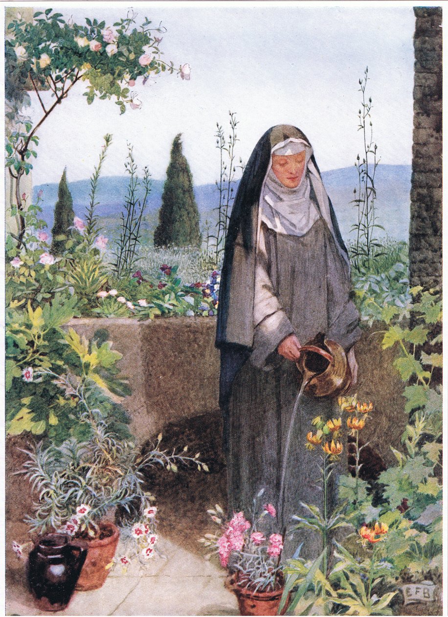 St Clare in the garden of the monastery she founded by Eleanor Fortescue Brickdale
