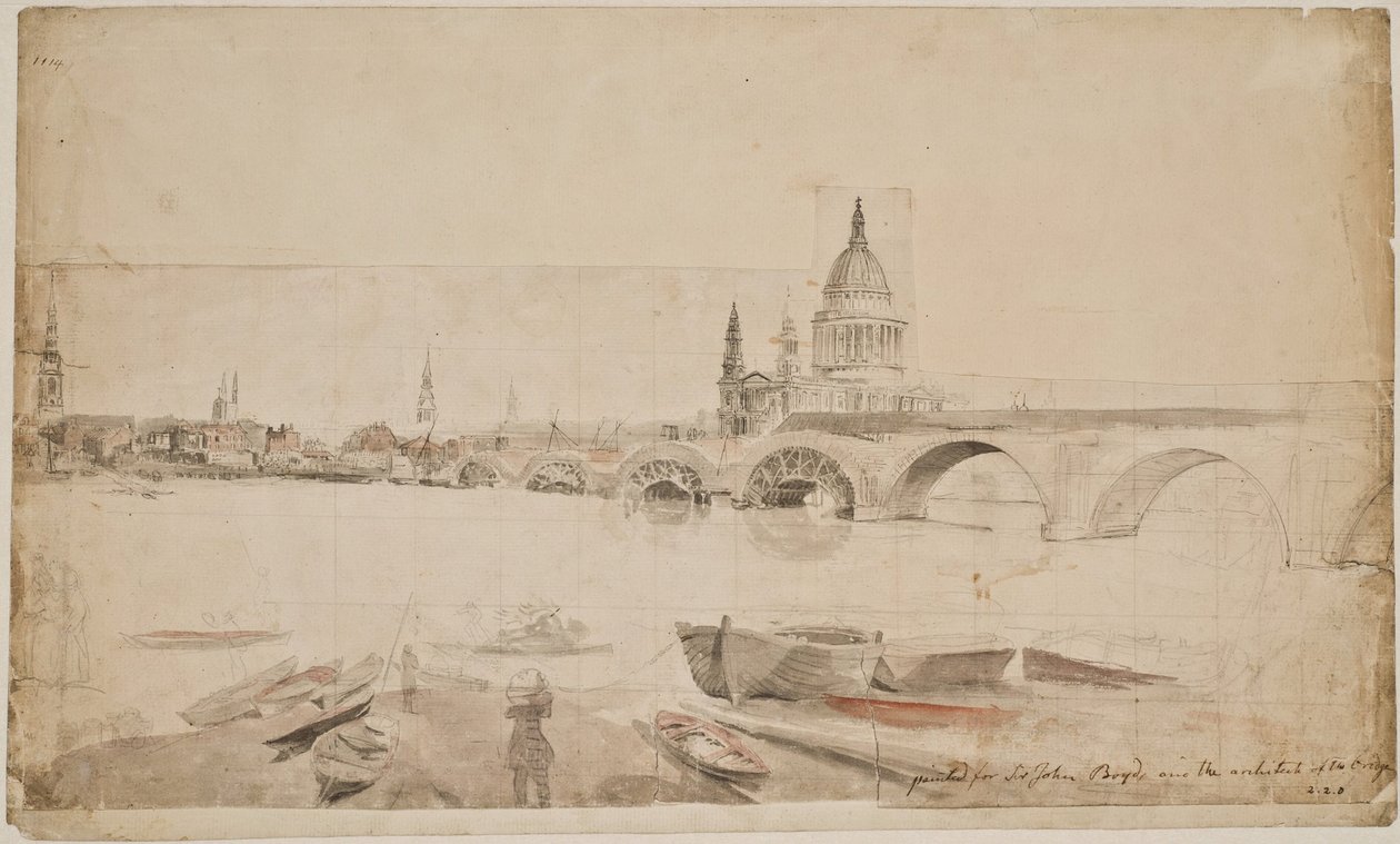 London Bridge and St. Paul Seen from the Thames Shore by Elias Martin