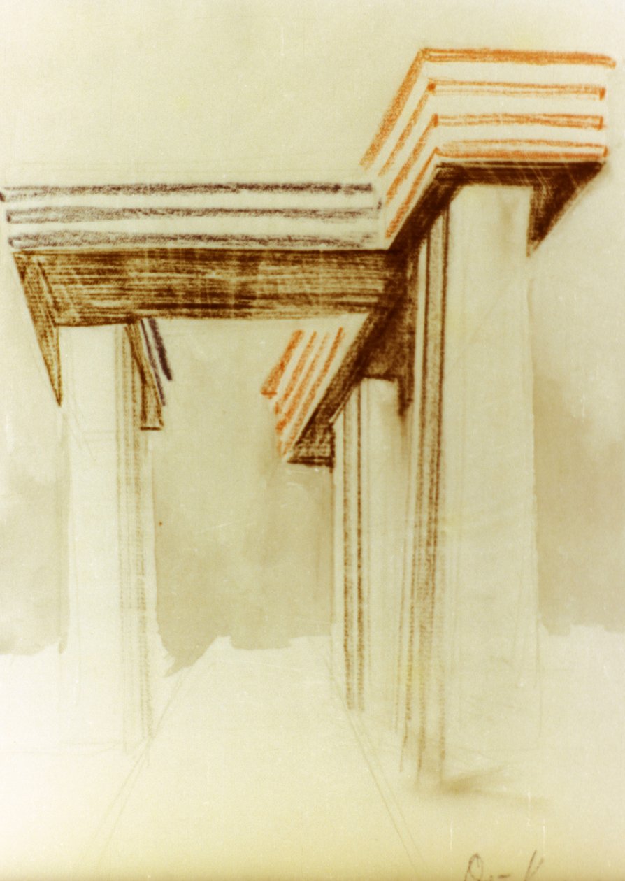 Design drawing for the proposed wolkenbugel (cloud-iron) building by El Lissitzky by Eliezer Markowich Lissitzky
