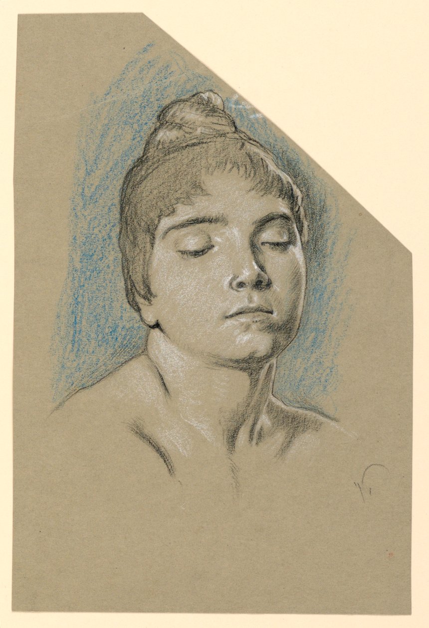 Portrait Sketch of a Young Woman with Closed Eyes