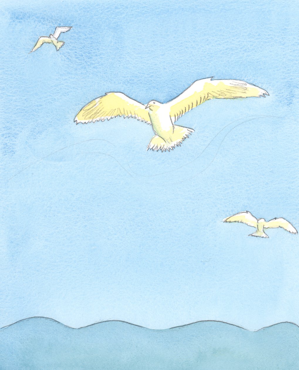 As a seagull soars effortlessly on high, resting on the winds as it gazes all around, so the soul can soar effortlessly in prayer, 2003 by Elizabeth Wang