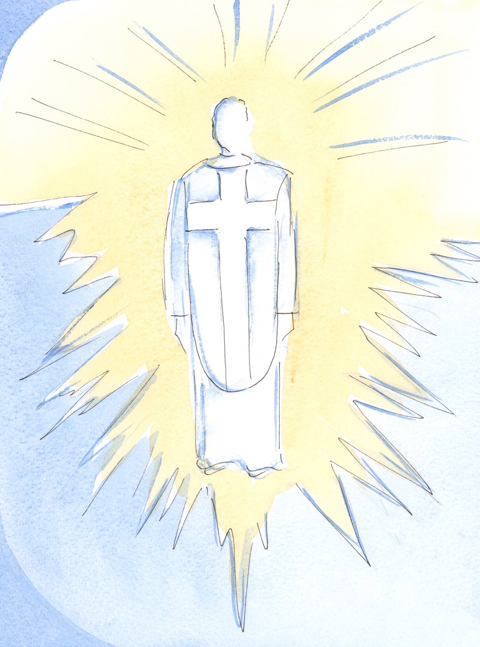 Christ - almost unbearingly dazzling, regal and powerful - now reigns in heaven, true man and true God, our High Priest by Elizabeth Wang