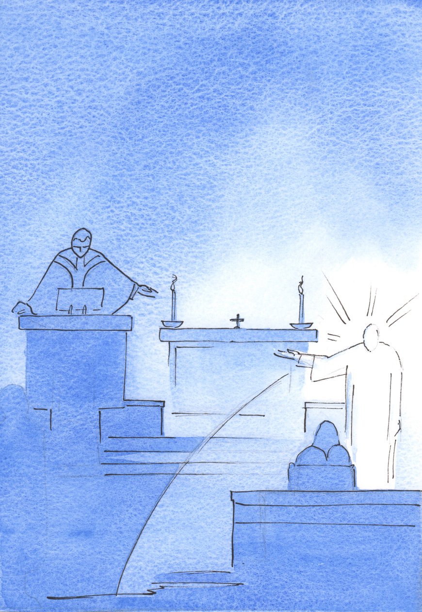 Christ appeared before me, his arm held up to indicate the pulpit where, he told me, truth is spoken about God and Man by Elizabeth Wang