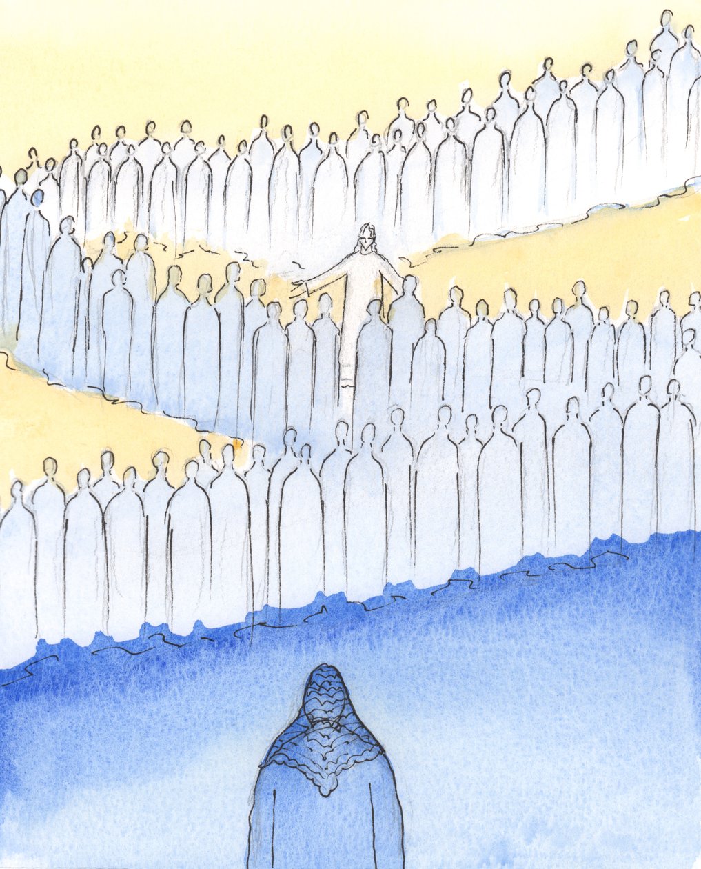 Christ was strolling amongst His Saints in Heaven, paying personal attention to each of them, with loving glances and gestures by Elizabeth Wang