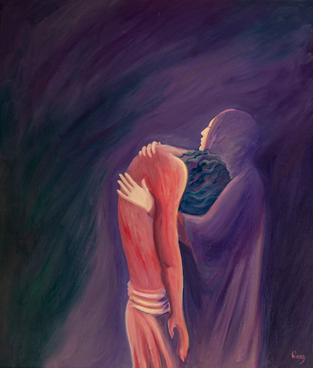 The sorrowful Virgin Mary holds her Son Jesus after his death, pierced to the heart with sorrow, but full of faith by Elizabeth Wang