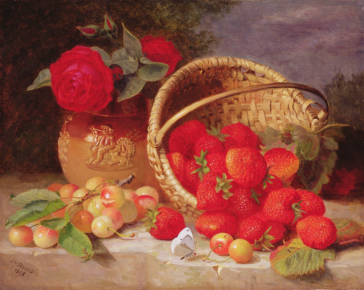Still life of basket with strawberries and cherries, 1898 by Eloise Harriet Stannard