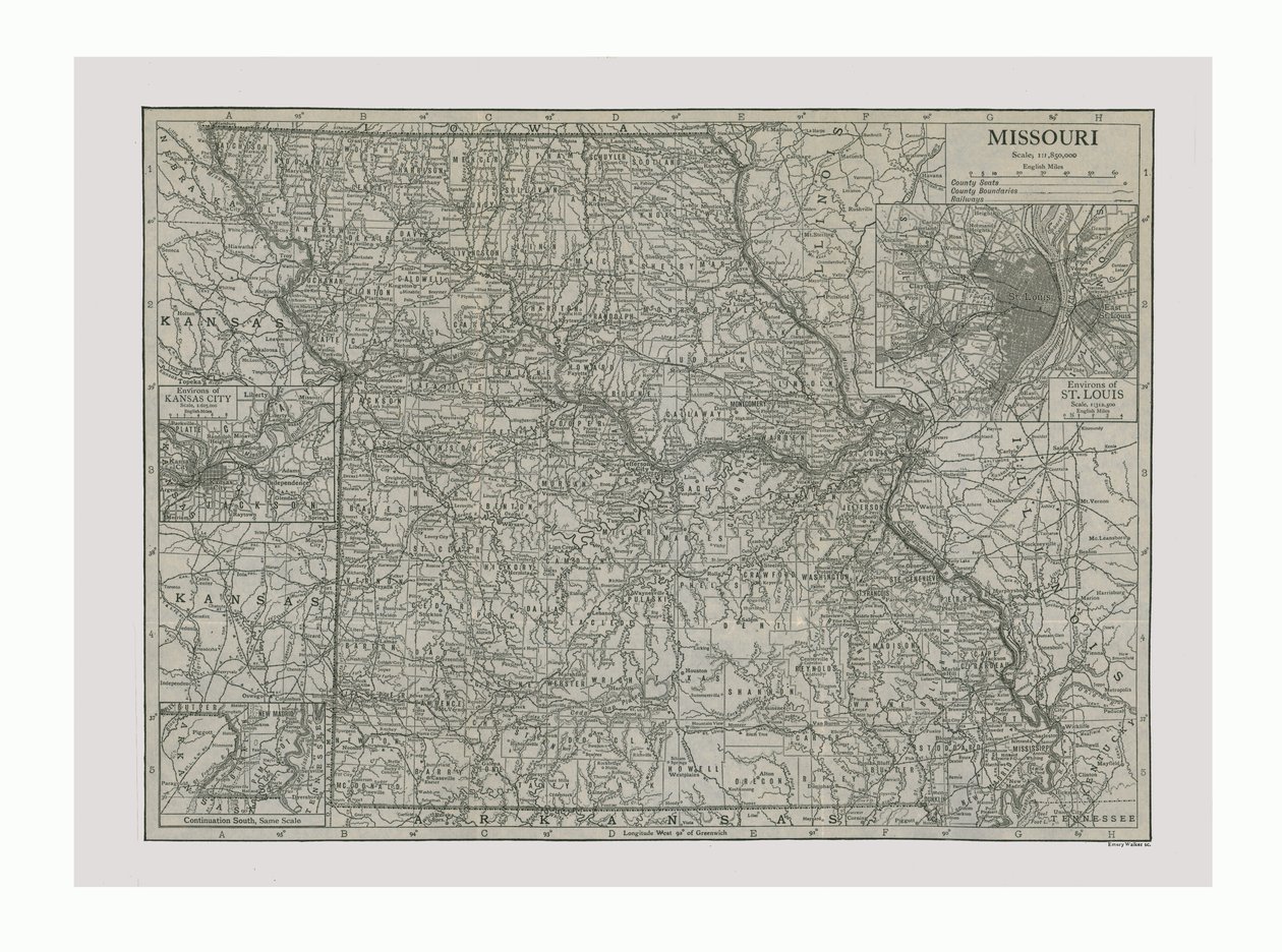 Map of Missouri, USA, c1900s by Emery Walker