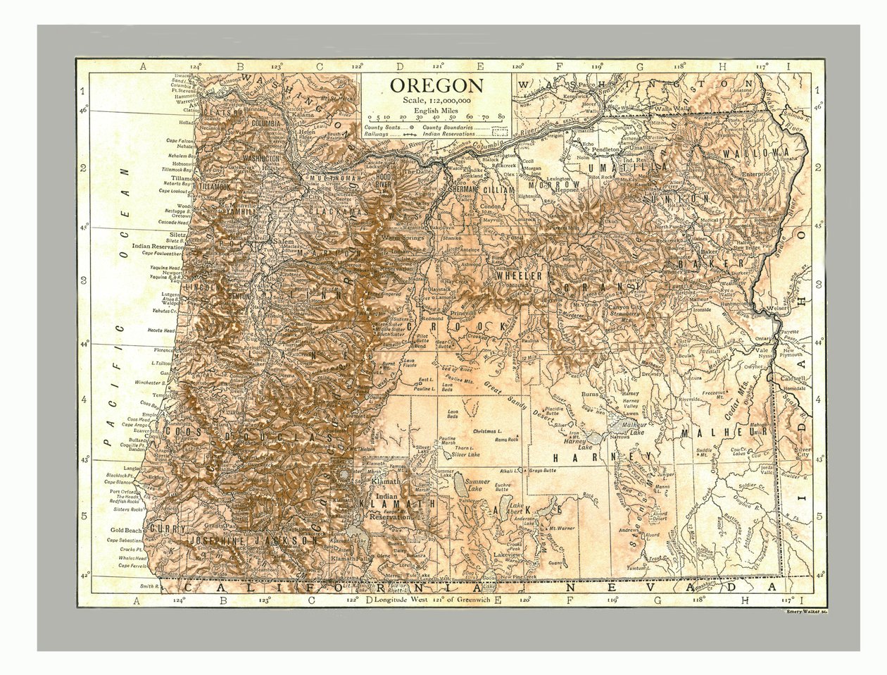 Map of Oregon by Emery Walker: Buy fine art print