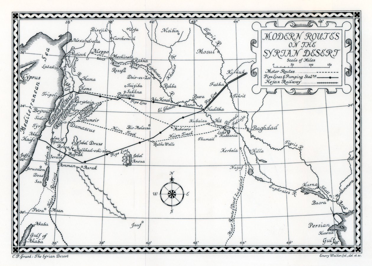 Railway and Motor Routes and Pipelines, Syrian Desert by Emery Walker