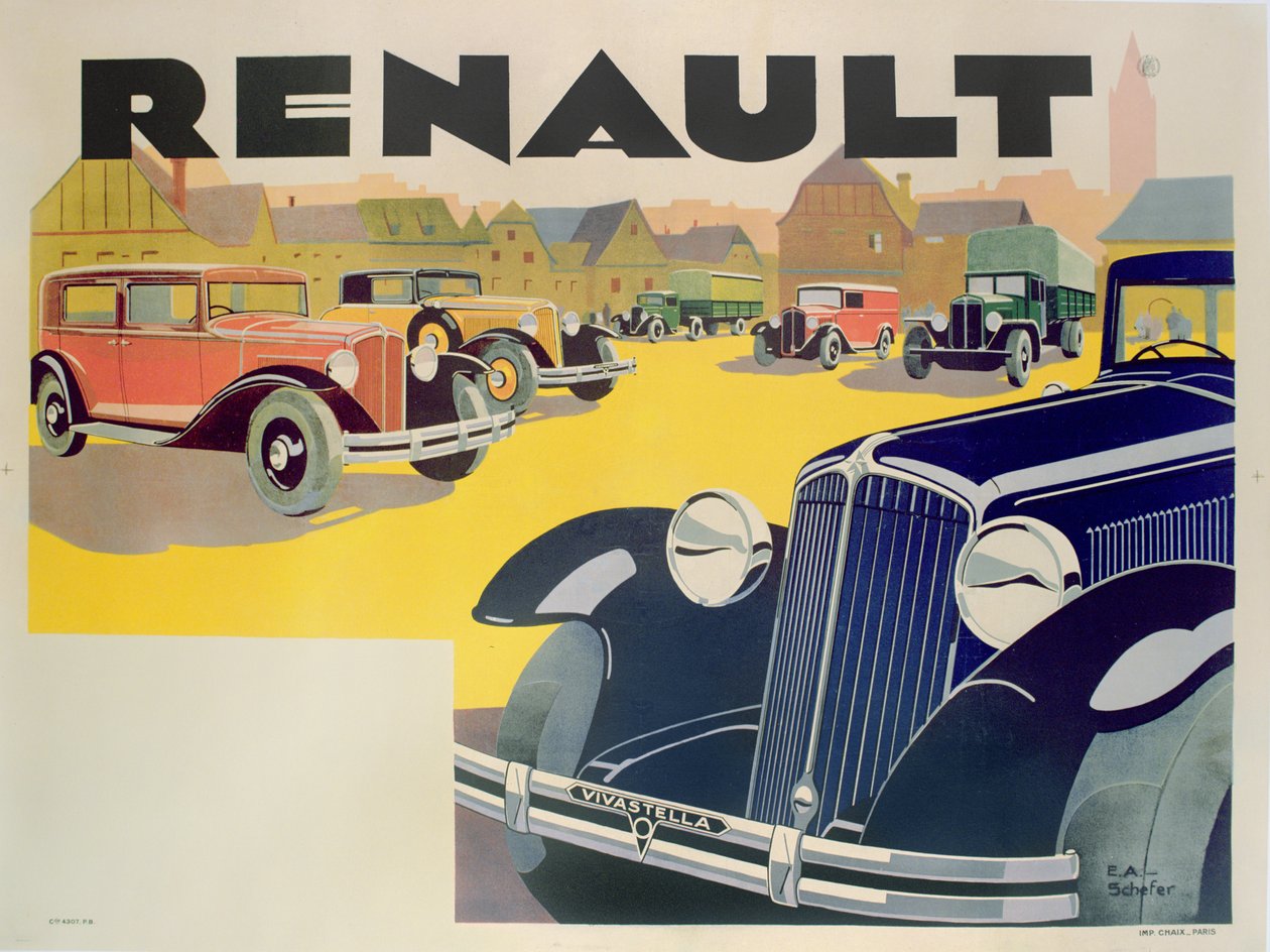 Advertisement for Renault motor cars, c.1920 by Emile Andre Schefer