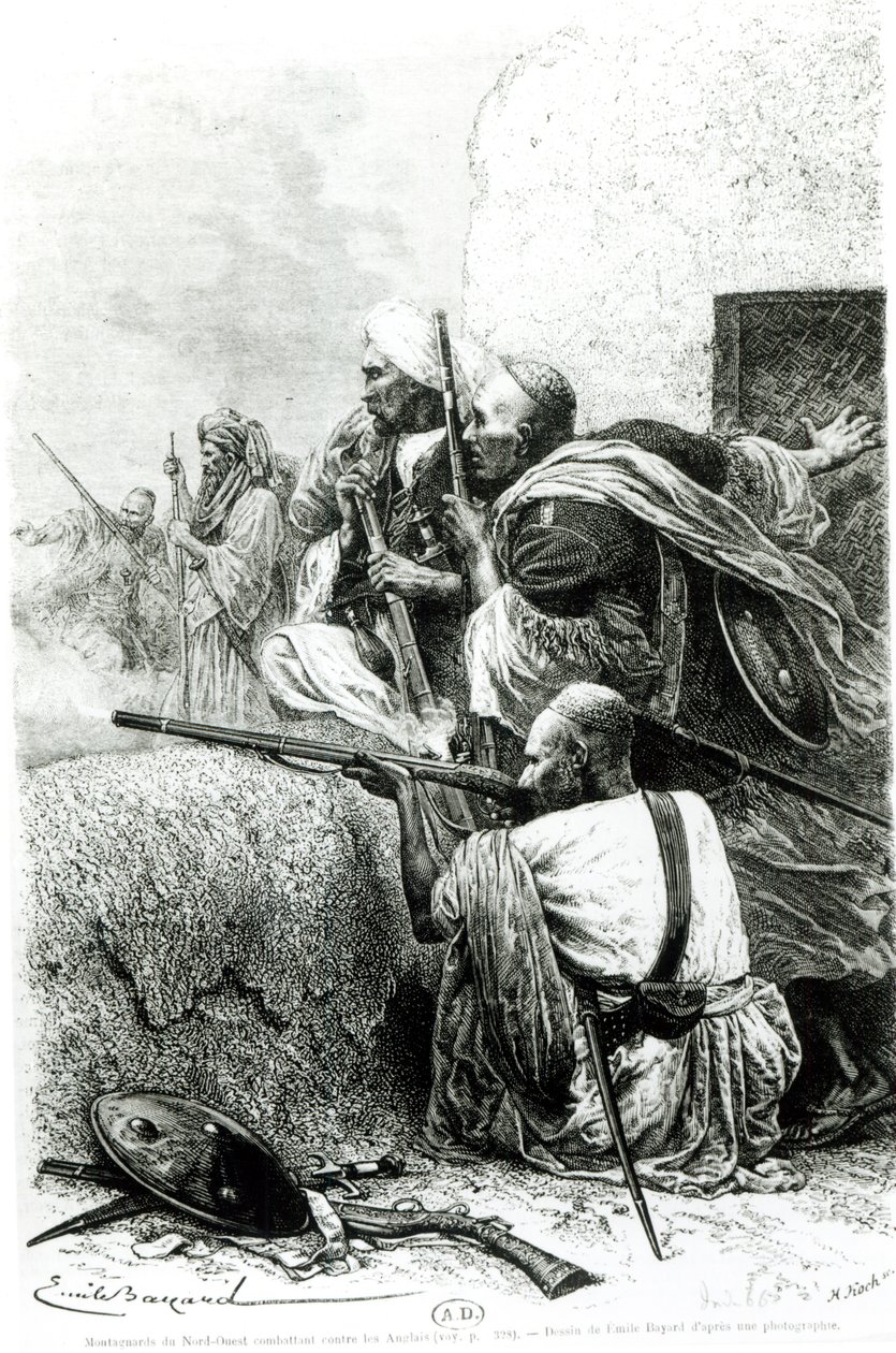 North-Western Afghan Mountain Troops Fighting Against the British, Engraved by H. Koch by Emile Antoine Bayard