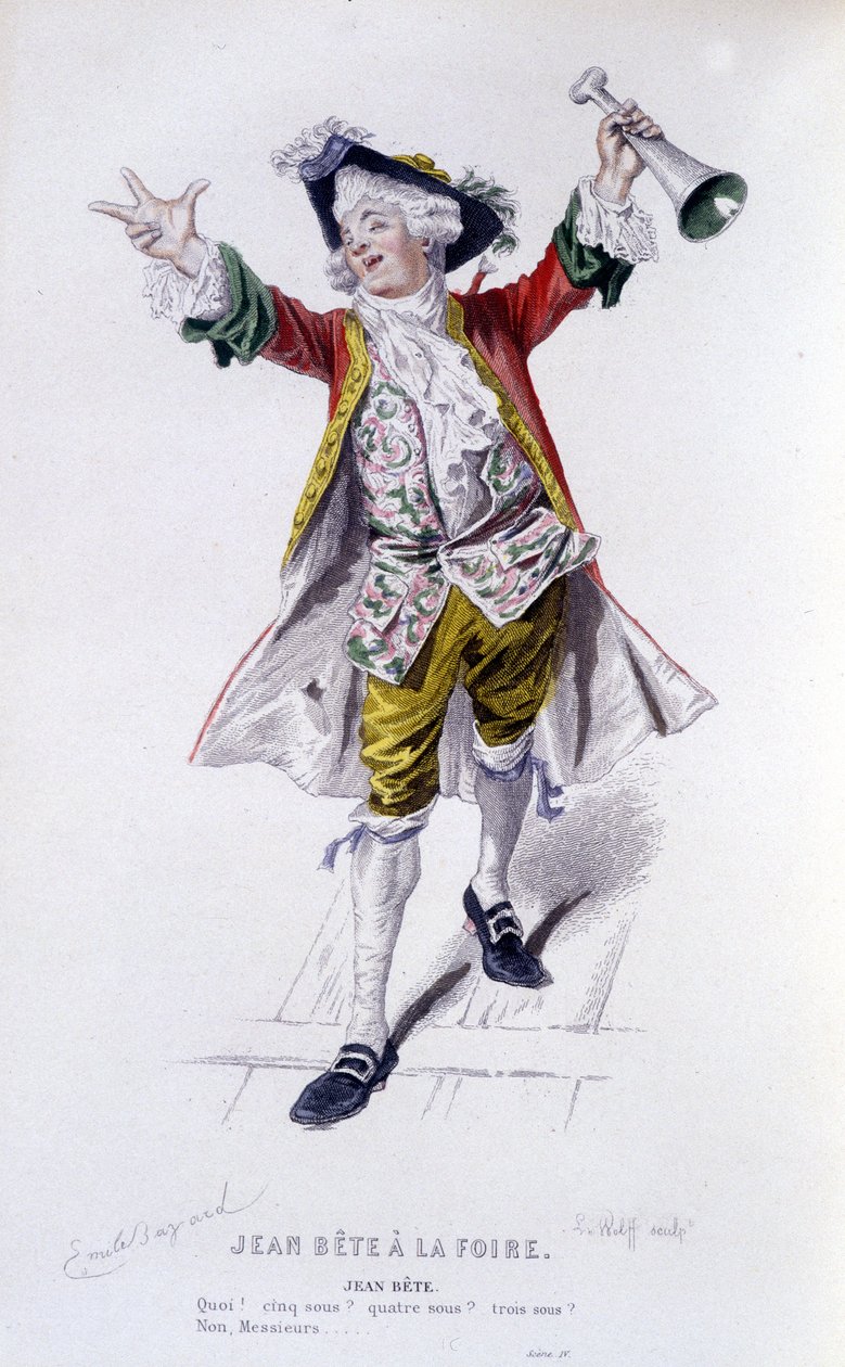 Complete work by Beaumarchais (1732-1799) by Edouard Fournier. drawing by Emile Bayard. Ed. Laplace, Sanchez et Cie, Paris 1876. This is Jean Beast in Jean Beast at the Fair by Emile Antoine Bayard