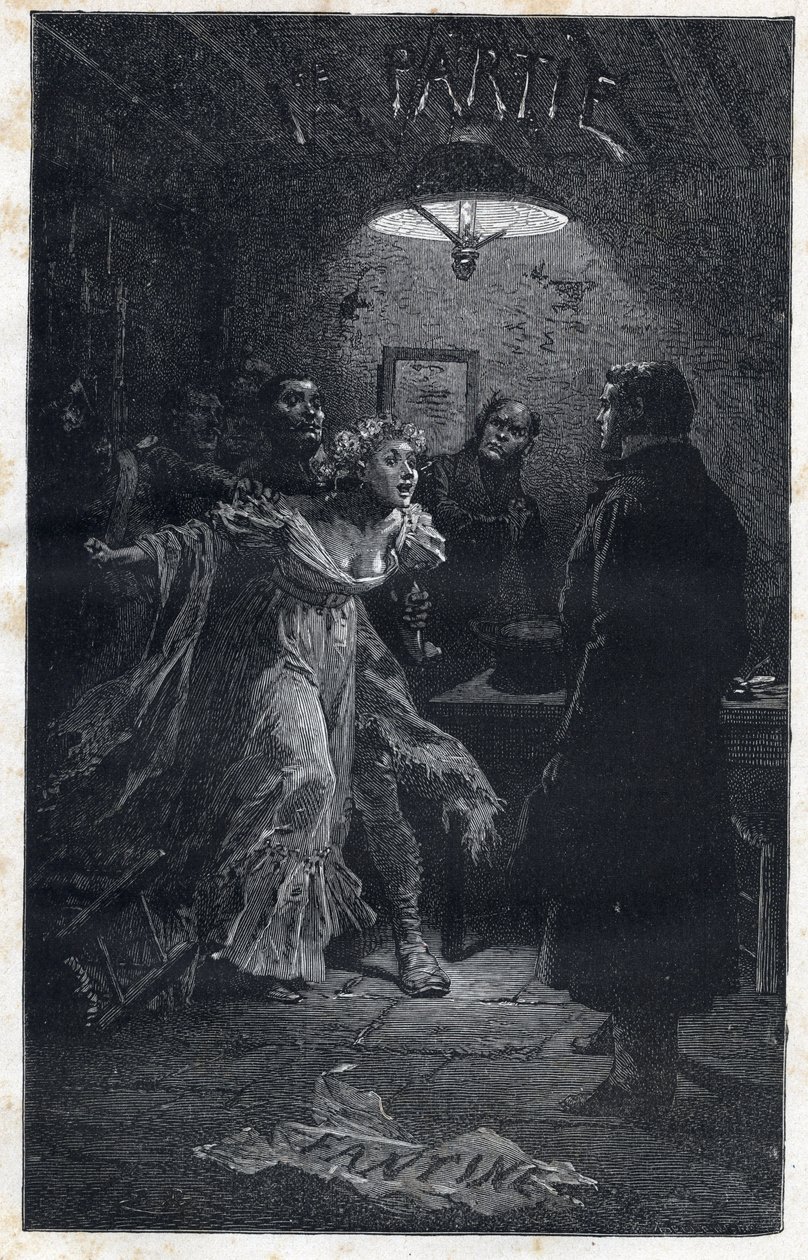 Monsieur Madeleine comes to the rescue of Fantine at the time of his arrest by Javert - Illustration by Emile Bayard for Les Miserables - First part: Fantine by Victor Hugo 1862 by Emile Antoine Bayard