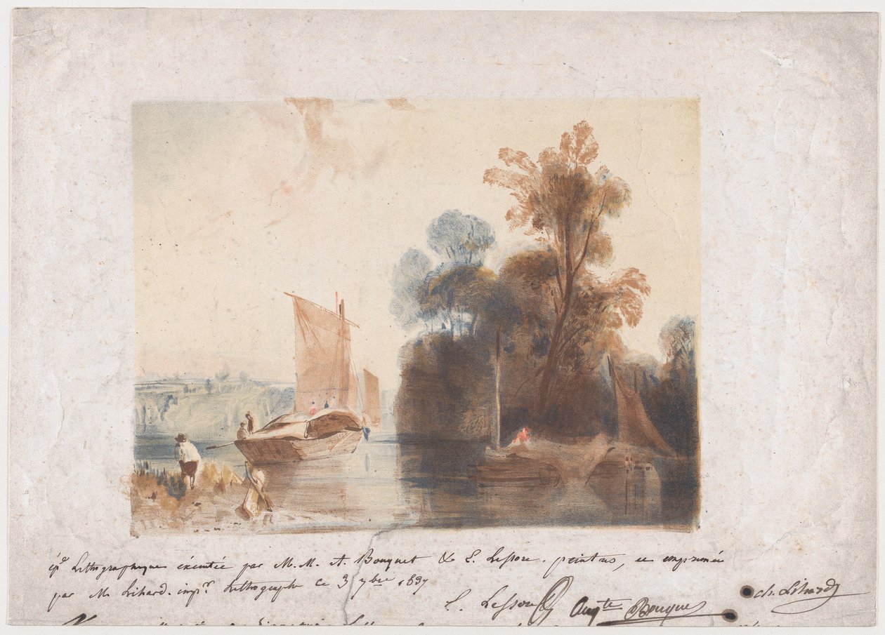 Landscape with River and Boats, 1837 by Emile Aubert Lessore