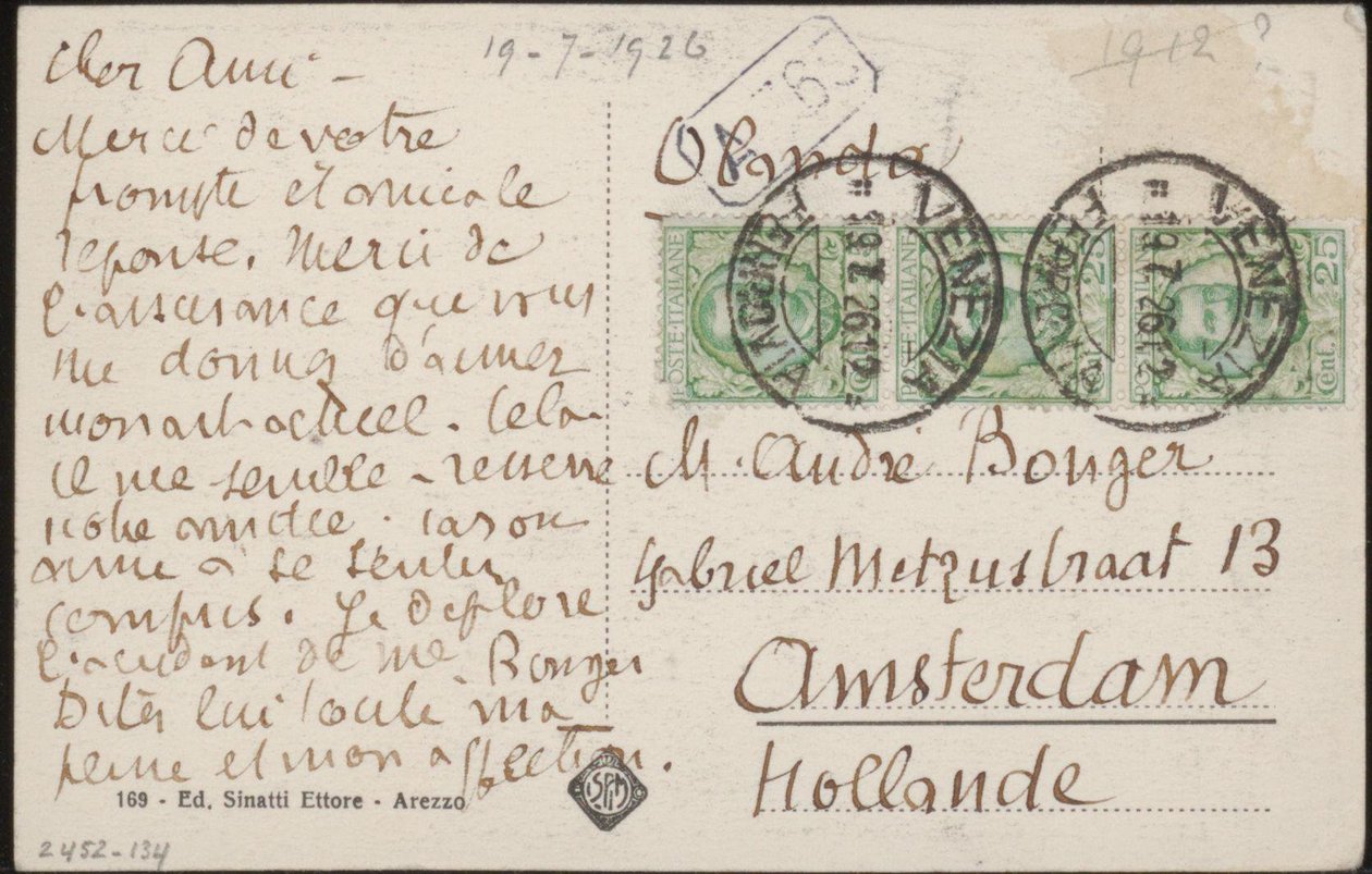Postcard to Andries Bonger by Emile Bernard