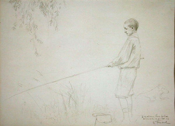 Young Boy Fishing by Emile Friant