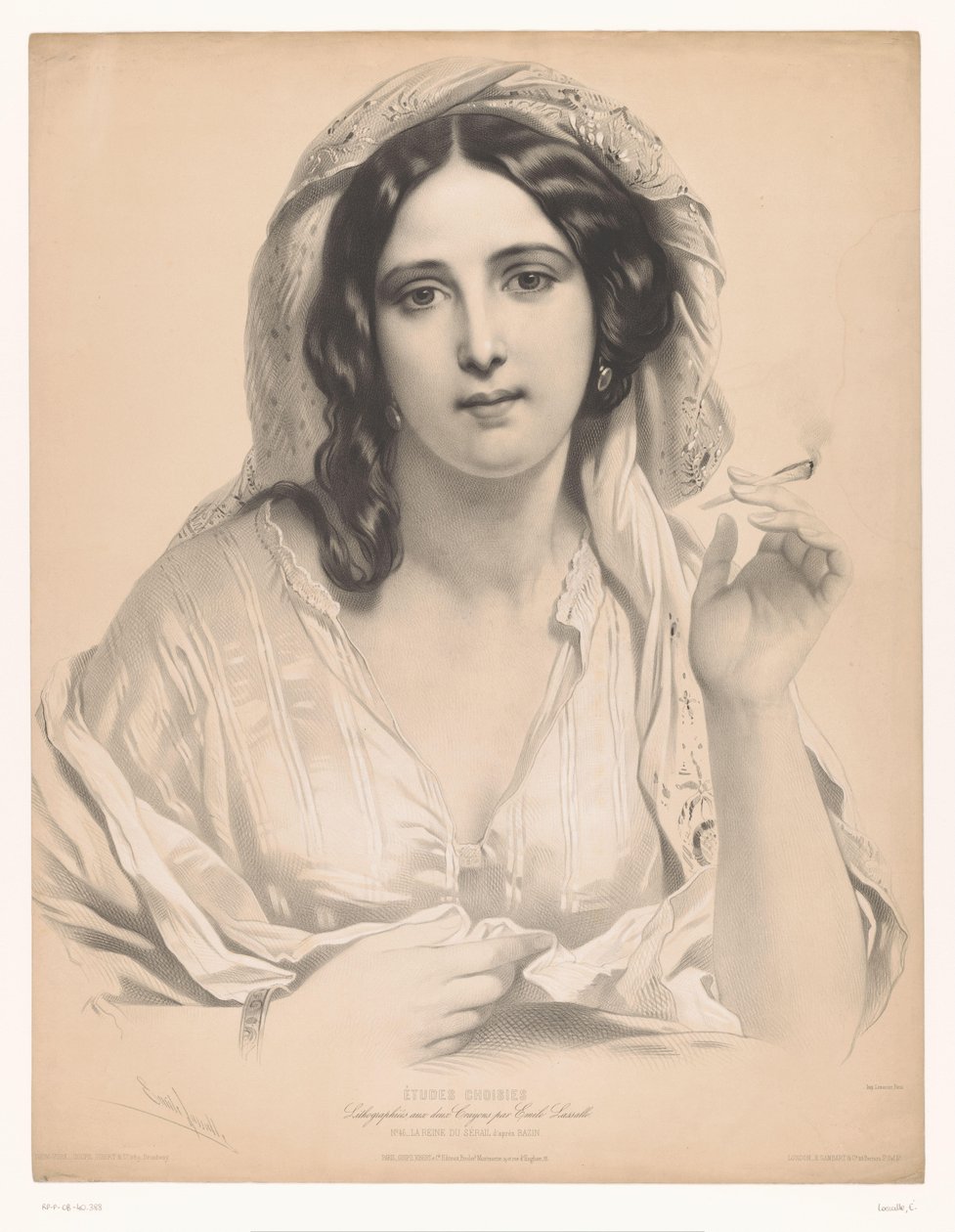 Veiled Young Woman with a Cigarette in Her Hand by Emile Lassalle