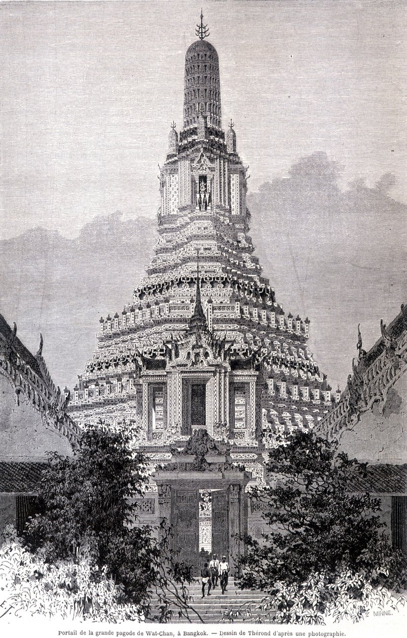 Portal of the Great Wat-Chan Pagoda, Bangkok. Drawing by Thérond by Emile Theodore Therond
