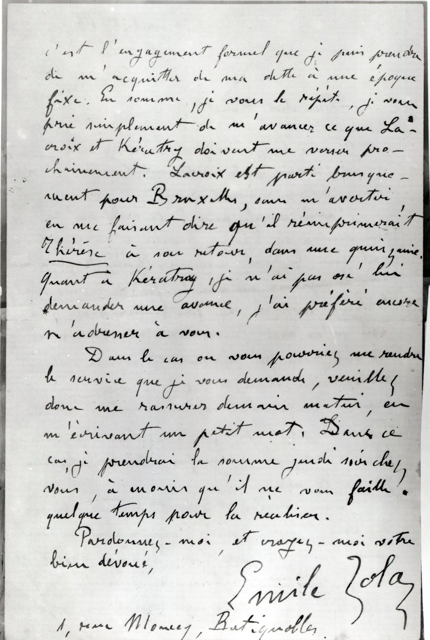 Letter from Zola to Edouard Manet by Emile Zola