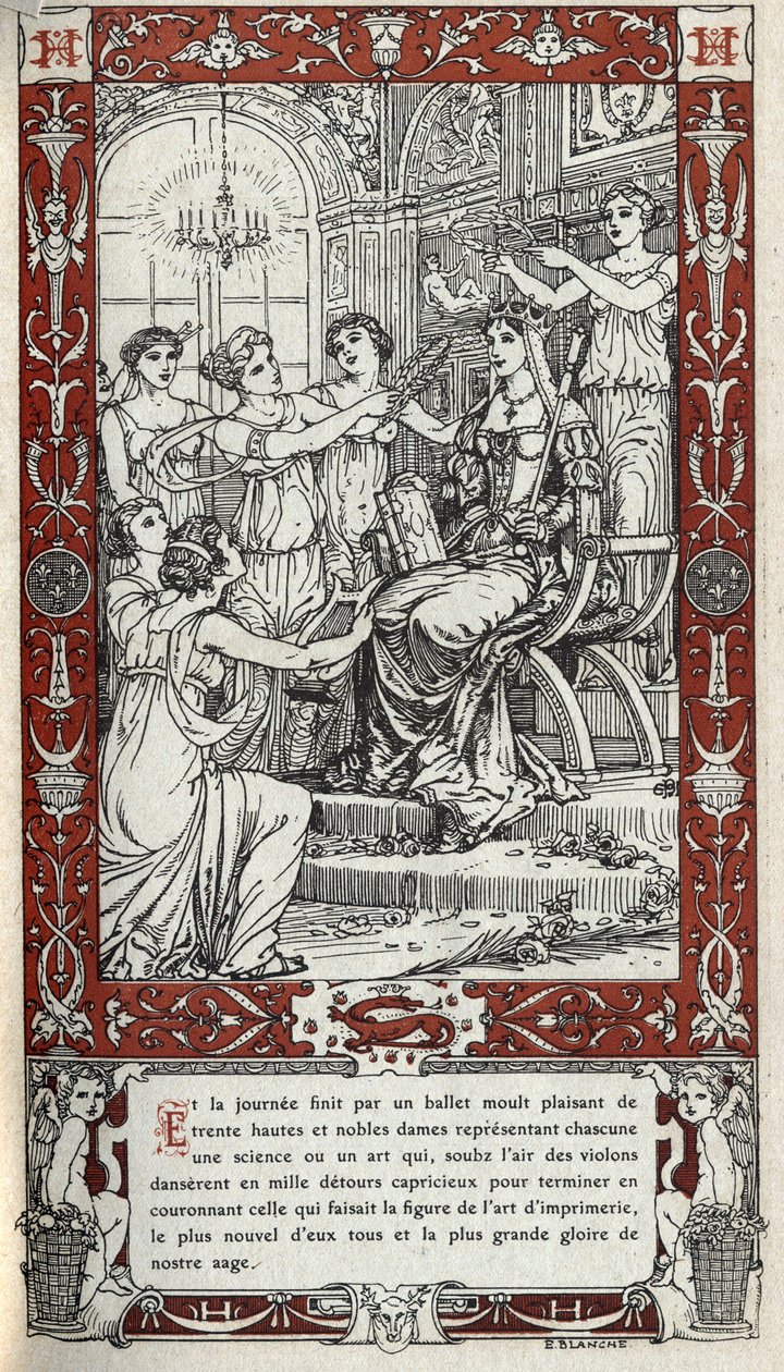 Ballet in the castle of Fontainebleau during which the ladies of the Court of King Henry II each represent a science or art. Engraving of 1914 by Emmanuel Blanche by Emmanuel Blanche