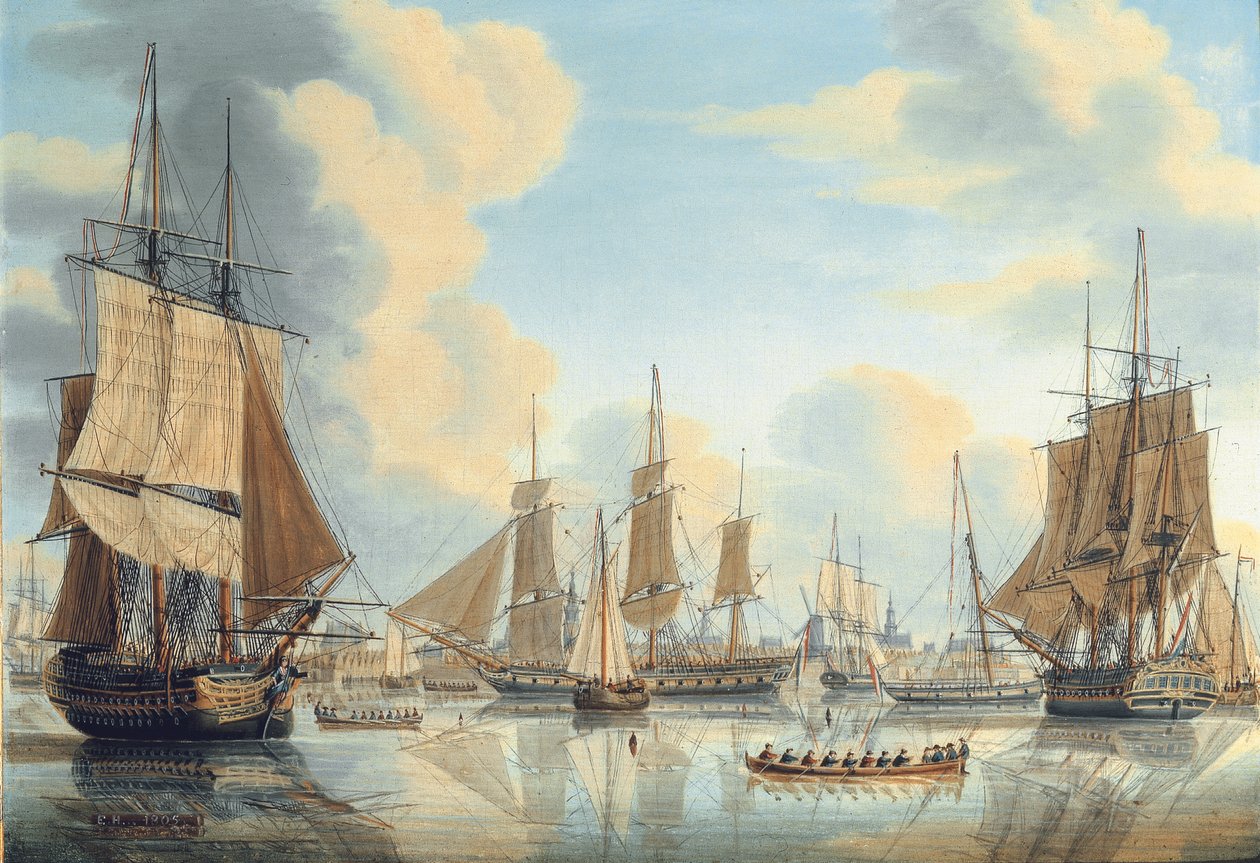The Batavian Fleet Under Vice-Admiral Carel Hendrik Verhuell at Flushing by Engel Hoogerheyden