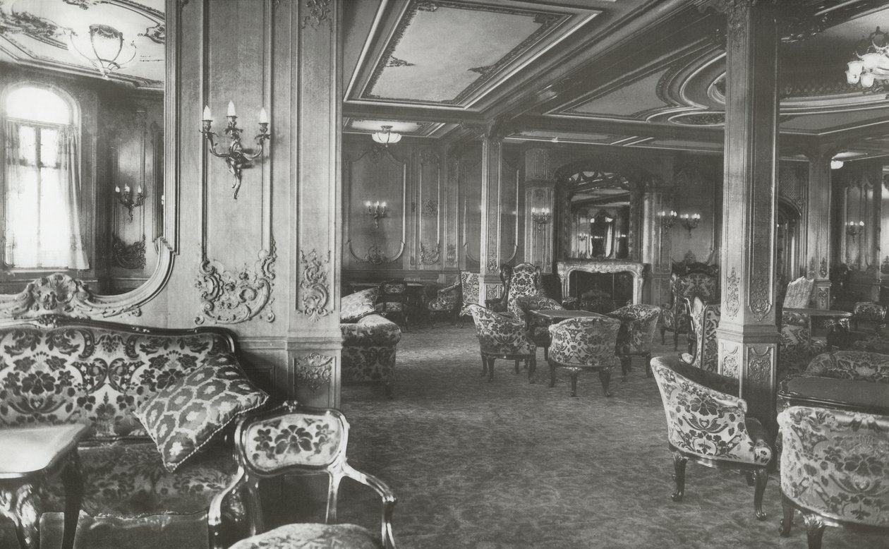 First Class Lounge, RMS Titanic, 04 January 1912 by English Photographer