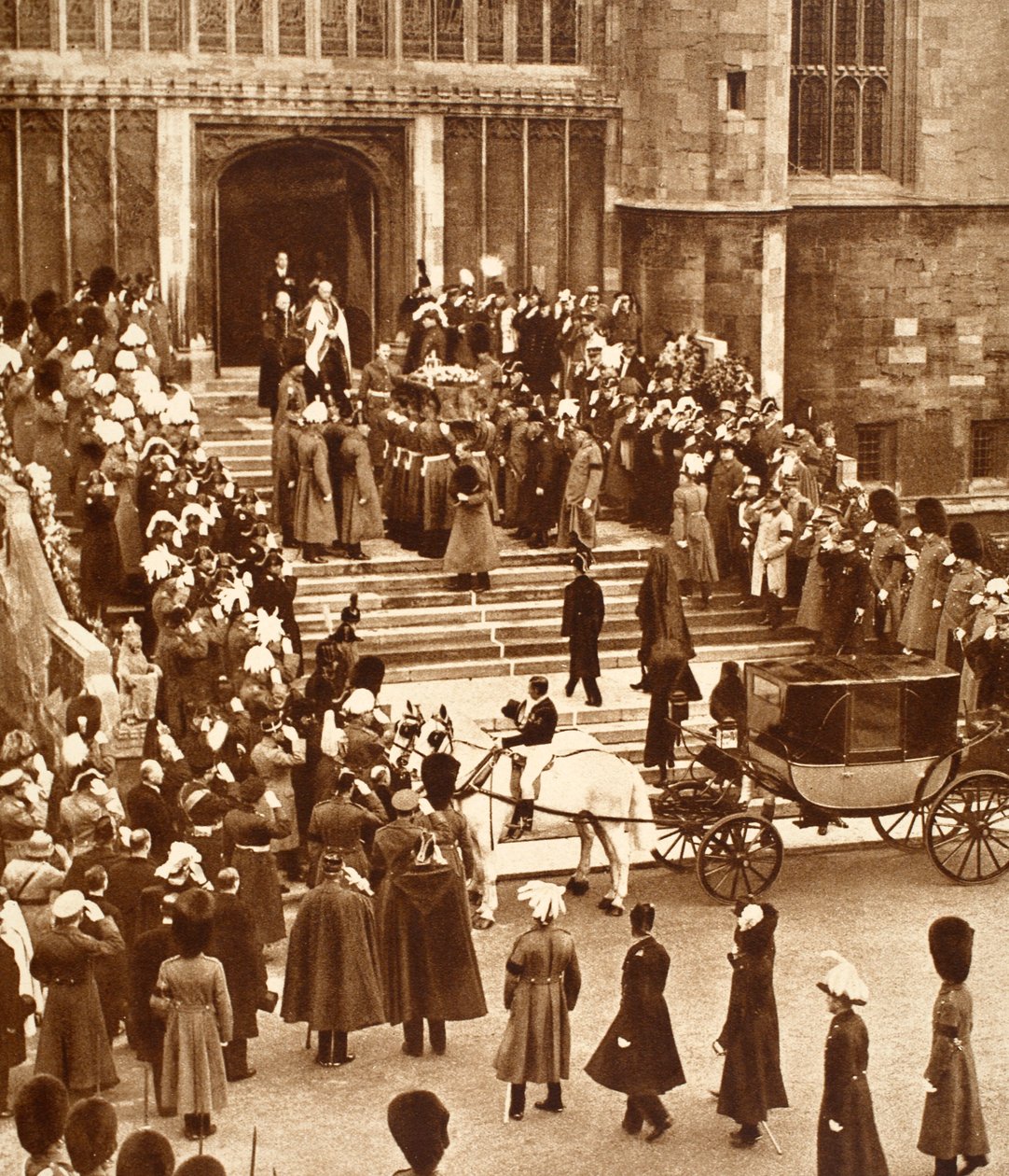 King George Laid to Rest, with King Edward VIII and Queen Mary Mounting the Chapel Steps, 1936 by English Photographer