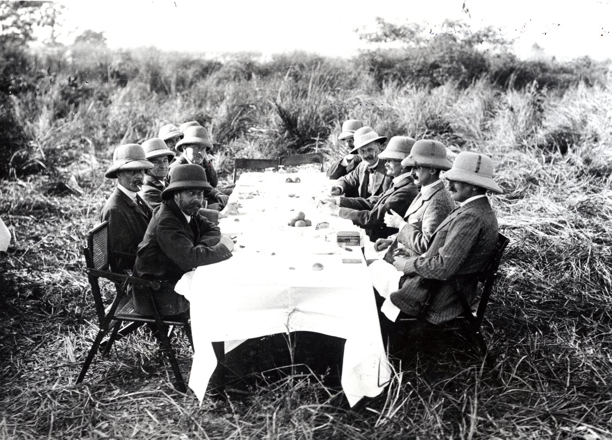 King George V having lunch in the Chitwan Valley during a Tiger Shoot, 1911 by English Photographer