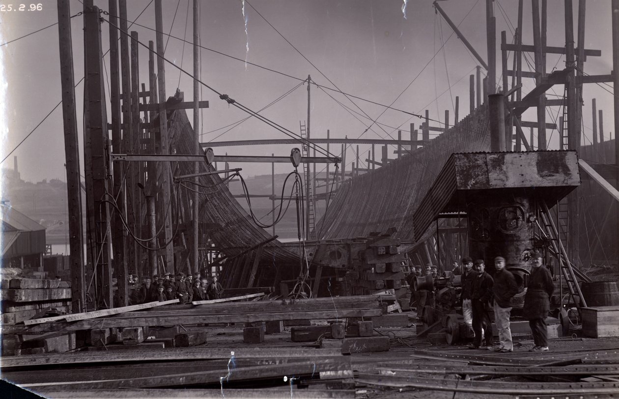 The Ice-Breaking Train Ferry Steamer SS Baikal in Frame During Construction by Sir W.G. Armstrong Mitchell and Co. Ltd., at Low Walker Shipyard, Newcastle upon Tyne by English Photographer