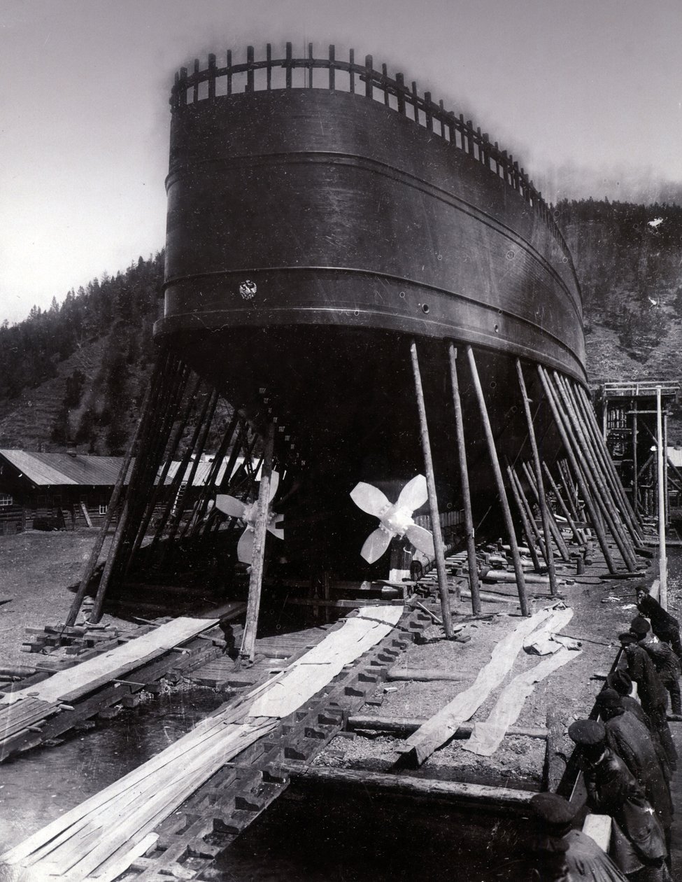 Yard No. 647, Baikal. Stern View of the Ice-Breaking Train Ferry Steamer Baikal on the Stocks by English Photographer
